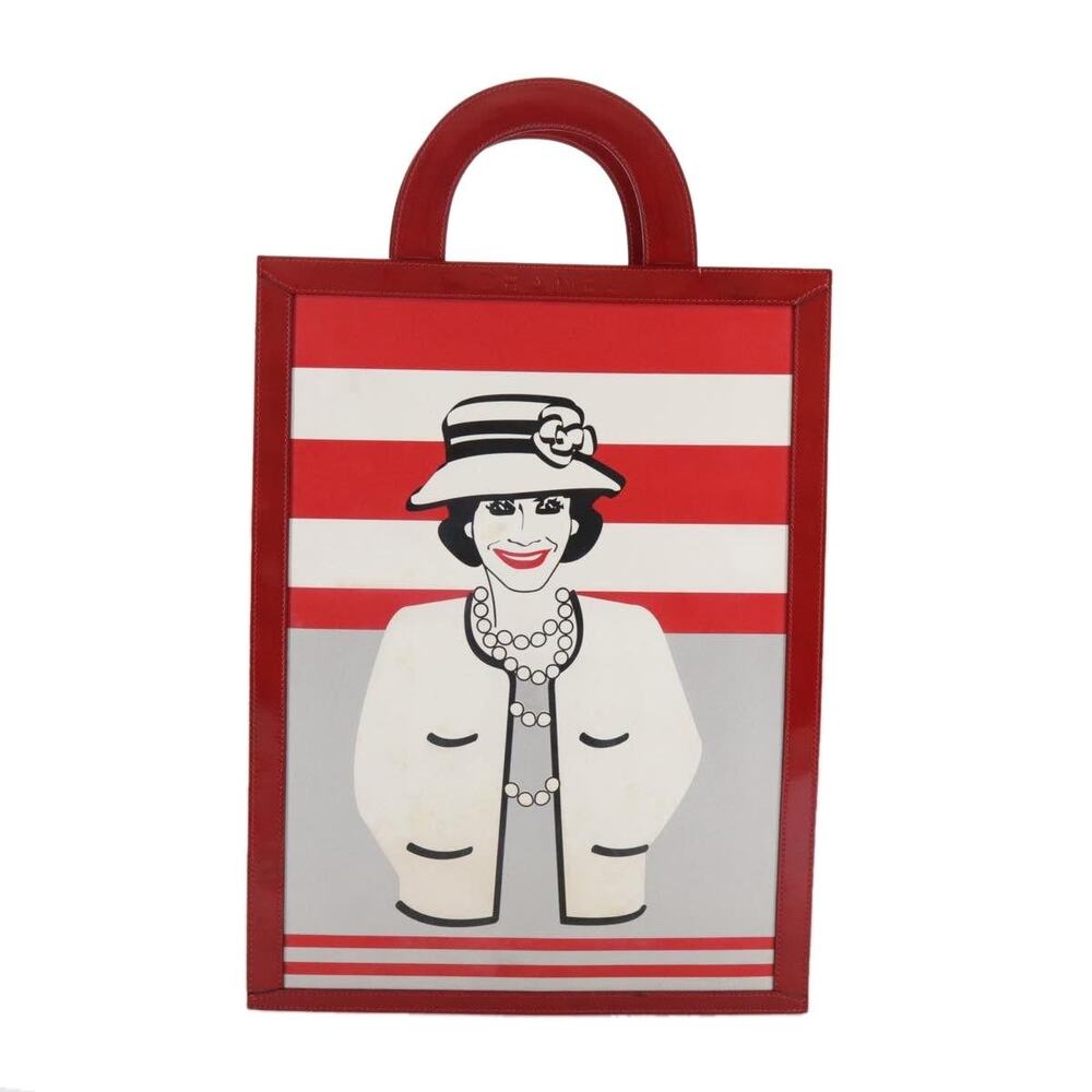 Chanel Leather Mademoiselle Choco Bar Line Tote Bag Red